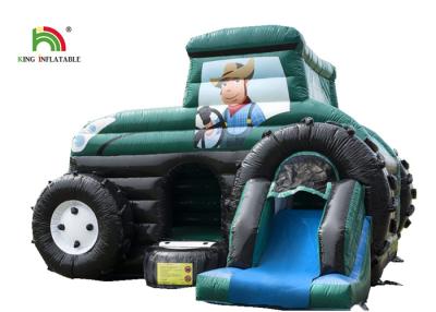 China Slide Combo Green Agricultural Car Inflatable Jumping Castle For Rent 1 - 2 Years Warranty for sale