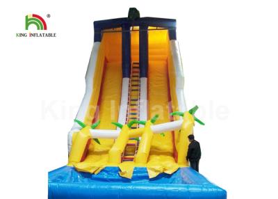 China Dual Lane Yellow 32.81ft Backyard Water Slides For Adults With Coconut Tree And Pool for sale