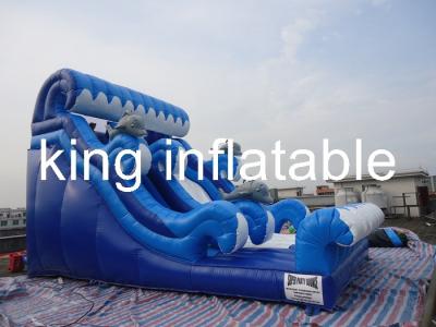 China 0.55mm PVC Tarpaulin Inflatable Dry Slide Blue / White Slide Attached For Amusement for sale