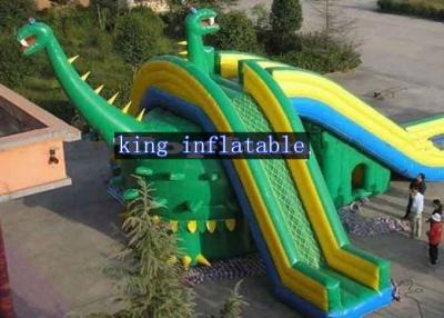 China Outdoor Green / Yellow Dinosaur Inflatable PVC Tarpaulin Dry Slide Customized Multifun for sale