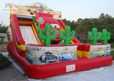 China Diapositiva al aire libre del patio trasero de los niños secos inflables de la diapositiva de la decoración del coche de la historieta por el PVC de Platón en venta
