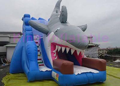 China EN14960 corrediça seca inflável para crianças, corrediça inflável azul do tubarão do ponto dobro à venda