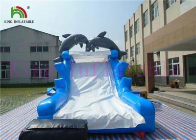 China Blue White Dolphin PVC Inflatable Dry Slide With Board Slide And CE Blower for sale
