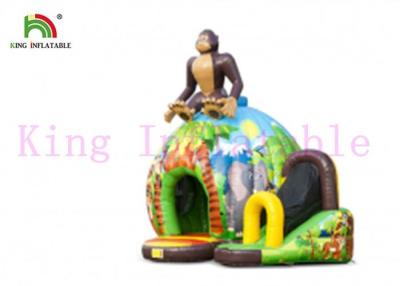 China Green Jungle Disco Theme Blow Up Bouncy Castle With Slide Amazing Printing For Kids for sale
