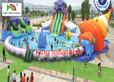 China 30M diameter Water Park With 3 Awesome Inflatable Water Slides And Other Water Games for sale