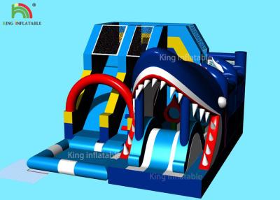 China Blue Sharp Model Inflatable Slide Bouncer With  Logo Printing 6*5*3.7 M for sale
