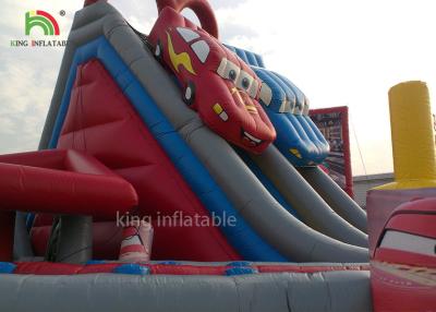 China Red Car Cartoon Inflatable Dry Slide Double Lanes For Boys / Kids Outdoor Playground for sale
