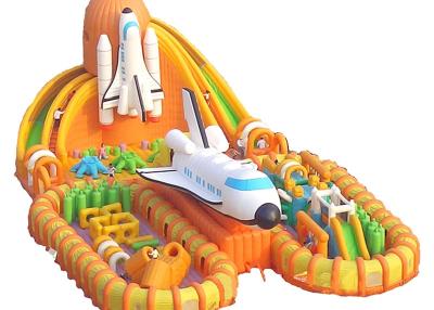 China Orange Space Shuttle Inflatable Obstacle Course Sports Games 30m Long Interactive for sale