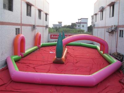 China 0.6mm PVC Inflatable Sports Games , Tarpaulin Racetrack Playground Pink Green for sale