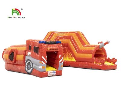 China PVC 0.55mm 21ft Red Fire Truck Inflatable Obstacle Course For Kids for sale
