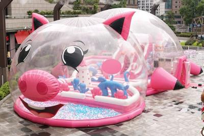China Commercial Pink Pig Inflatable Playground With Bubble Tent Cover for sale