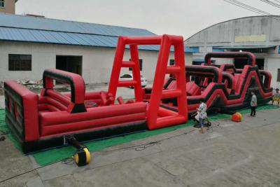 China 20m*4m Red Color Running Inflatable Water Obstacle Course Rental for sale