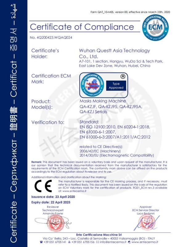 CE CERTIFICATE - Wuhan Questt ASIA Technology Co., Ltd.
