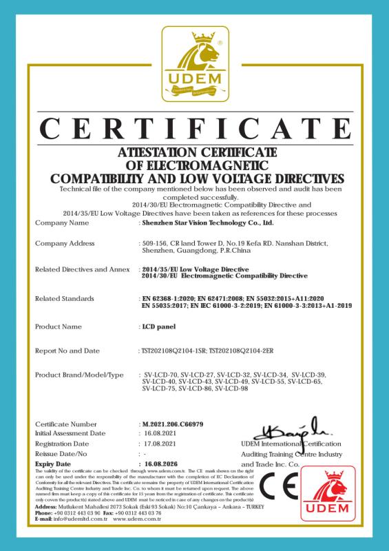 CE CERTIFICATE - Shenzhen Star Vision Technology Co., Ltd.