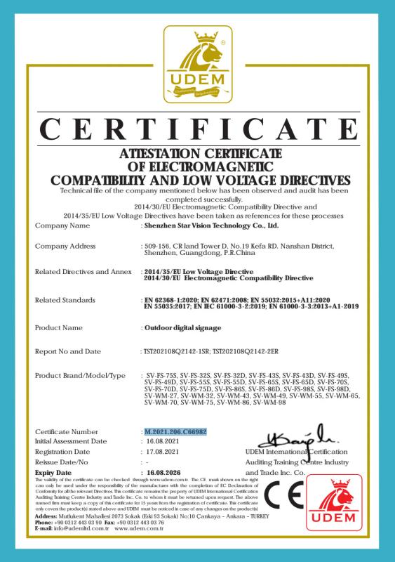CE CERTIFICATE - Shenzhen Star Vision Technology Co., Ltd.
