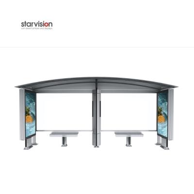China Integrate Dustbin Curve Roofing Smart Bus Shelter Mobile Charging For Commuters for sale