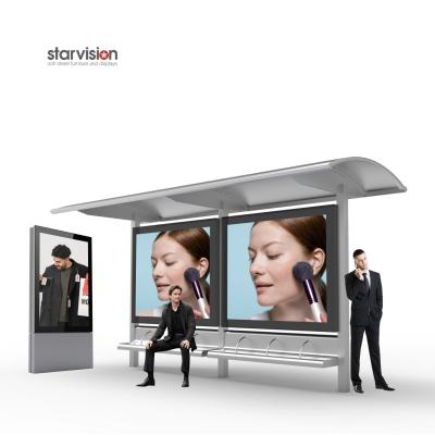 China Stainless Steel Anticorrosion Bus Shelter With Bench And Advertising Light Box for sale