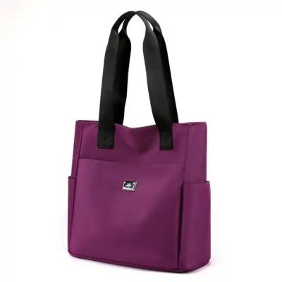 China Custom printed tote bag 420d black purple nylon water resistant zipper hobo women hand bag with handle for sale