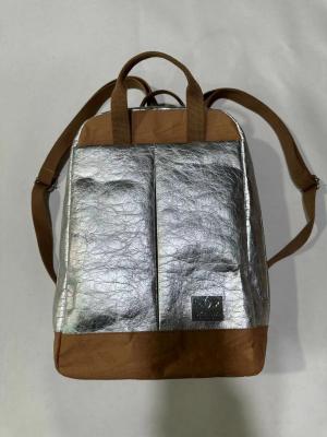 Китай Биоразлагаемый золотой серебряный многоразовый рюкзак из моющейся бумаги продается