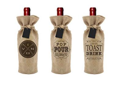 China Screen Printing Wine Bottle Bags Personalized Wine Gift Bags With Drawstring for sale