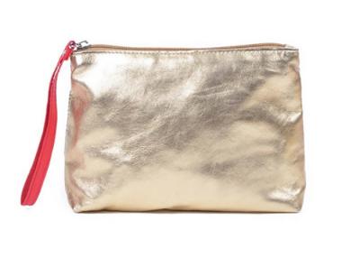 China Shiny Gold Metallic Makeup Toiletry Bag Washable PU Leather Cosmetic Bag With Handle for sale