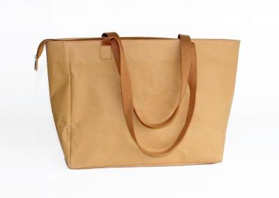 China Sustainable Brown Washable Tote Bags Kraft Paper Shopping Bag ladies handbags with custom logo for sale