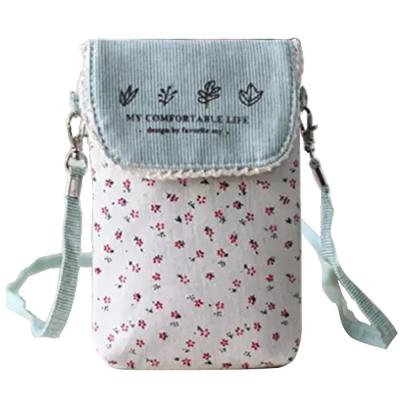 China Custom cute fresh washable floral cotton mini crossbody cell phone purse bag for women for sale