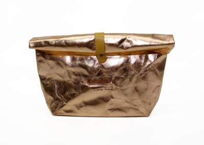 China OEM Washable Kraft Paper Makeup Cosmetic Bag Rose Gold With Metal Button Closing for sale