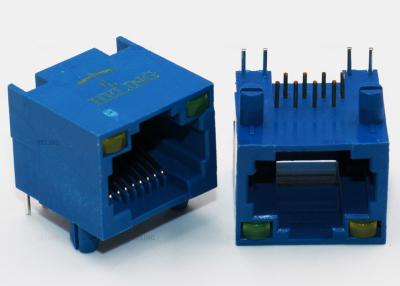 China Unshielded Single Port RJ45 Ethernet Socket Blue Housing Thru - Hole Mounting for sale