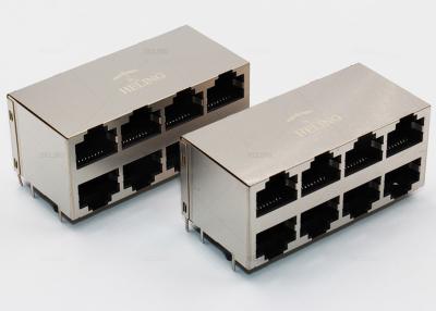 China 2 x 4 RJ45 Multiple Port Connectors , 90 Degree Side Entry Connector RJ45 Female for sale