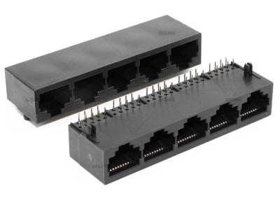 China Black Housing RJ45 Multiple Port Connectors Unshielded R / A Thru - Hole Mounting for sale