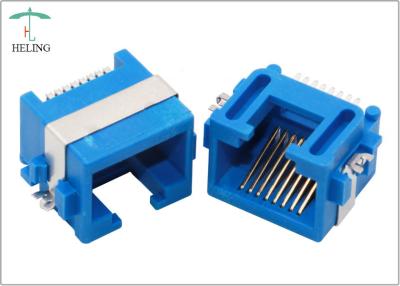 China Blue Color RJ45 PCB Mount Socket Half Shielded 1.27mm Terminal Pitch For Ethernet for sale