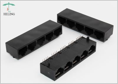 China Black Housing Modular Jack 1 x 5 Ports RJ45 Multiport Connector For PC Motherboard / Card for sale
