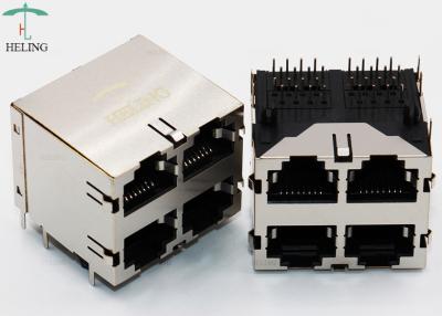 China 2 x 2 Ports Stacked RJ45 Connectors Shielding Through Hole Type PBT Material for sale