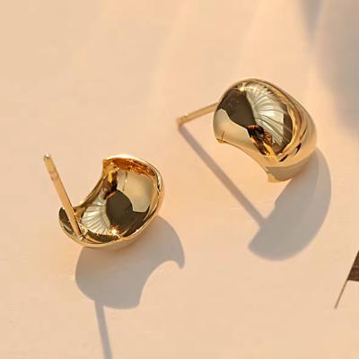 China Rose Gold 18K Au750 For Women Engagement Earrings And Gold Wedding Band Solid Gold Simple Glaze Earrings 8.35*11mm Jewel for sale