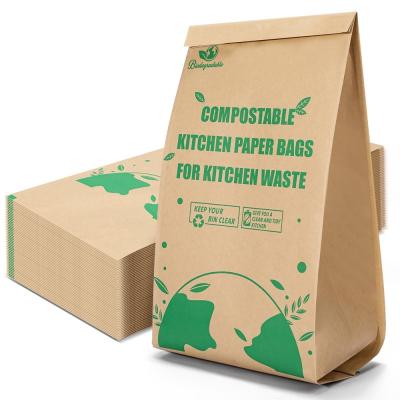 China 100% Biodegradable Square Bottom Kraft Paper Garbage Bags for Food Waste 50 Lb Capacity for sale