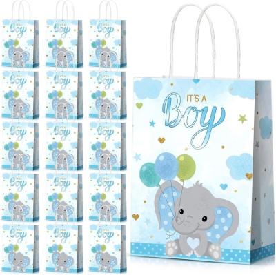 China CMYK 4 Color Offset Printing Small Blue Party Shopping Tote Kraft Paper Bag for Kids for sale