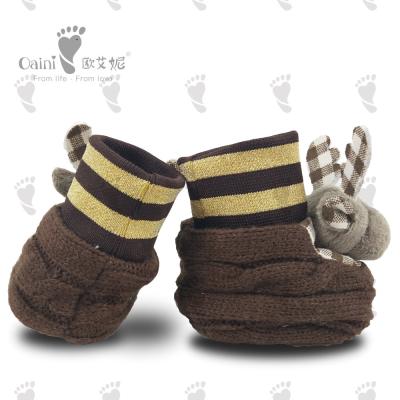 China Comfortable Plush Baby Shoes 6 - 12 Month Warm Brown Infant X'Mas Deer Shoe for sale
