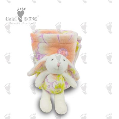 China Baby Bunny Stuffed Security Blanket Flower Print Blanket EcoFriendly 75 X 87cm for sale