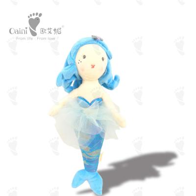 Cina la mascotte dei bambini di 40cm ha farcito i capelli blu animali farciti del mare della sirena dei giocattoli in vendita