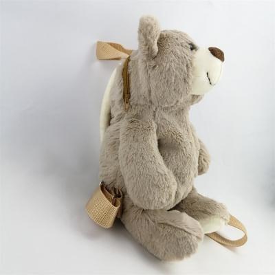 China Mochila de animales de peluche Earth Friendly, bolsa de oso de peluche marrón claro de 26 cm en venta
