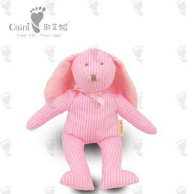 China OAINI OEM ODM Pink Plush Stripe Bunny Toy EN71 Loveable  Soft Sitting Animal Toy Huggable Soft Rabbit Toy for sale