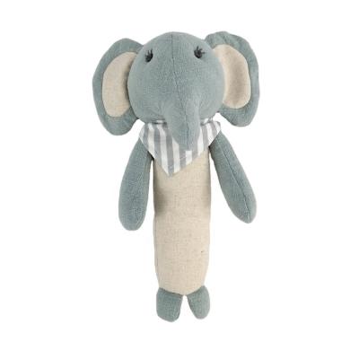 China Gift Newborn Handbell Plush Animal Stuffed Educational Musical Rattle Toy Blue Linen Elephant for sale