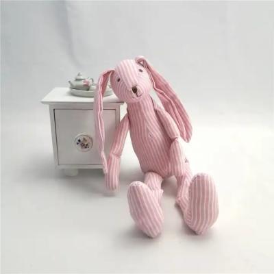 China Custom Lovely Stuffed Animal Toys Long Ears Striped Cotton Soft Bunny Rabbit Plush Toys for sale