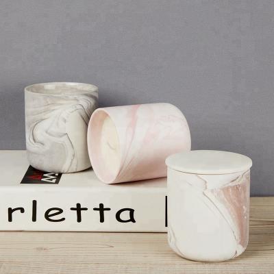 China Modern Candle Jar Antico Marble Ceramic Candle Jar With Lid Elegant Marble Jar for sale