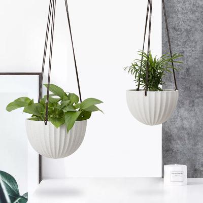 China Wholesale Garden Balcony Decorative White Spots Balcony Hanging Flower Pot Ceramic Hanging Flower Pots For Plants for sale