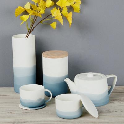 China Amazon Low Price Hot Products Porcelain Tea Pot Set Blue And White Tea Set for sale