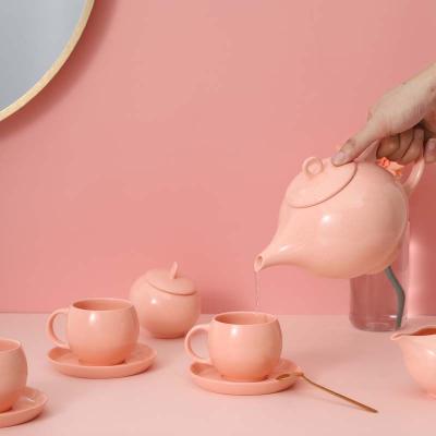 China Wholesale Unique Pink Clay Coffee Pot Porcelain Tea Pot Set Ceramic Tea Pot Set for sale
