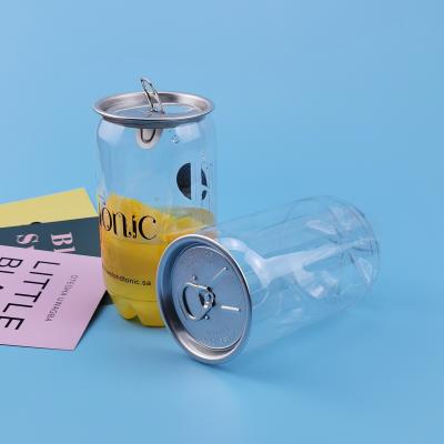 China Clear Transparent 0.35L PET Alu Lid Plastic Beer Can for sale