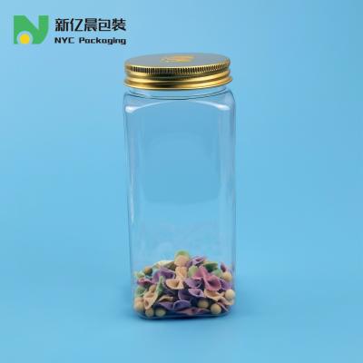 China Square 550ml Plastic Food Jars With Gold Metal Lids for sale